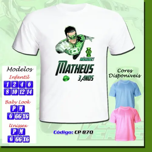 01 Camiseta Adulto Infantil Personalizada Lanterna Verde