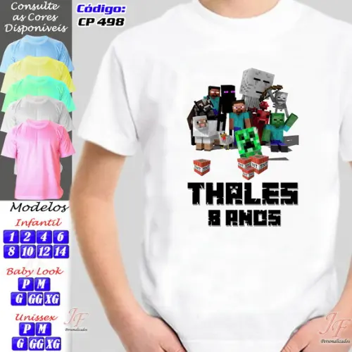 01 Camiseta Adulto Infantil Personalizada Minecraft