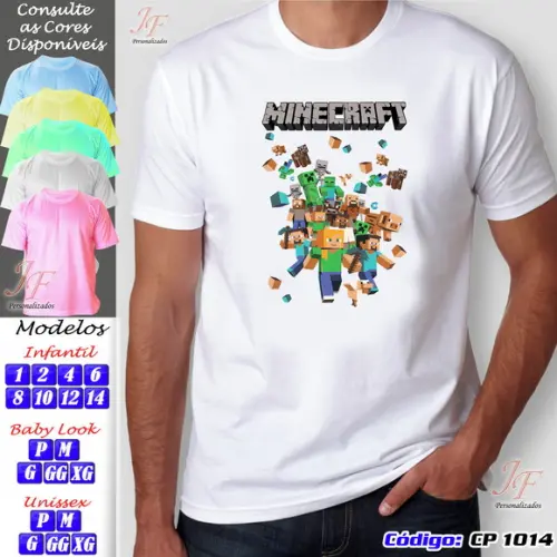 01 Camiseta Adulto Infantil Personalizada Minecraft