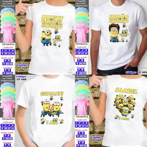 01 Camiseta Adulto Infantil Personalizada Minions