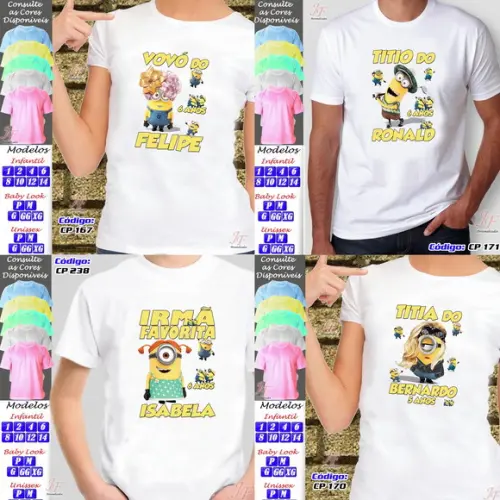 01 Camiseta Adulto Infantil Personalizada Minions