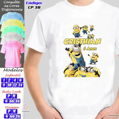 01 Camiseta Adulto Infantil Personalizada Minions