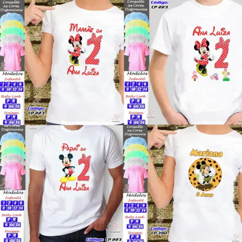 01 Camiseta Adulto Infantil Personalizada Minnie Vermelha
