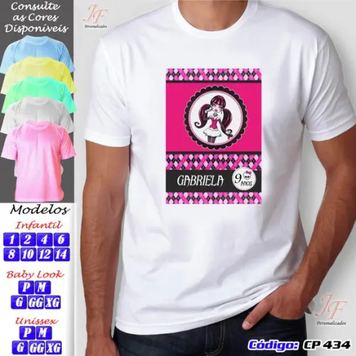 01 Camiseta Adulto Infantil Personalizada Monster High