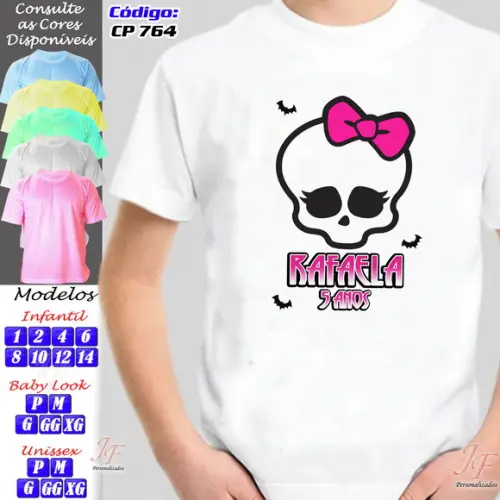 01 Camiseta Adulto Infantil Personalizada Monster High