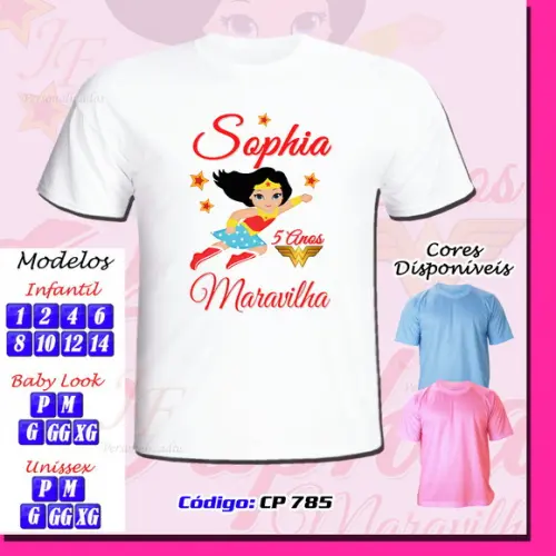 01 Camiseta Adulto Infantil Personalizada Mulher Maravilha