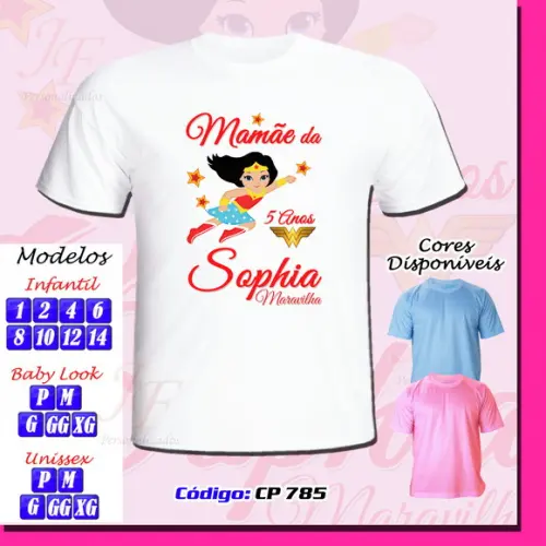 01 Camiseta Adulto Infantil Personalizada Mulher Maravilha