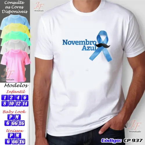 01 Camiseta Adulto Infantil Personalizada Novembro Azul