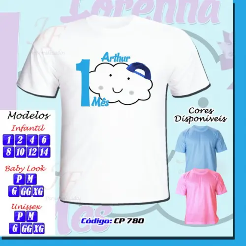 01 Camiseta Adulto Infantil Personalizada Nuvens