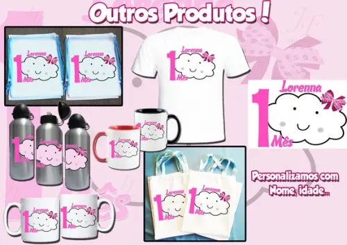 01 Camiseta Adulto Infantil Personalizada Nuvens