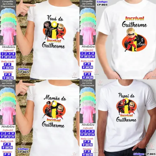 01 Camiseta Adulto Infantil Personalizada Os Incríveis