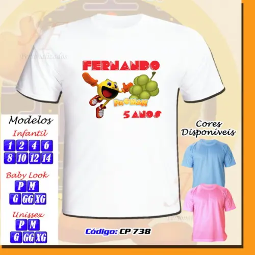 01 Camiseta Adulto Infantil Personalizada PacMan