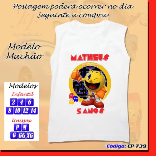 01 Camiseta Adulto Infantil Personalizada PacMan