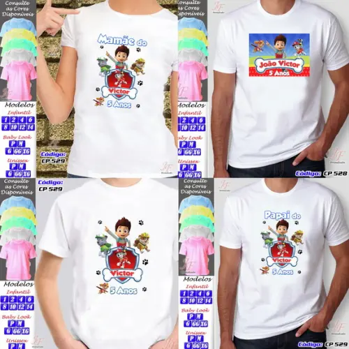 01 Camiseta Adulto Infantil Personalizada Patrulha Canina