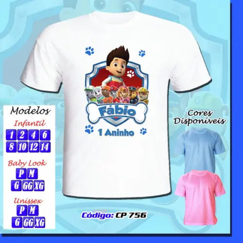01 Camiseta Adulto Infantil Personalizada Patrulha Canina