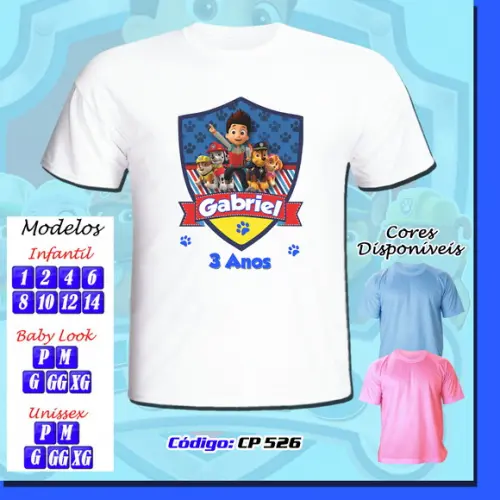 01 Camiseta Adulto Infantil Personalizada Patrulha Canina