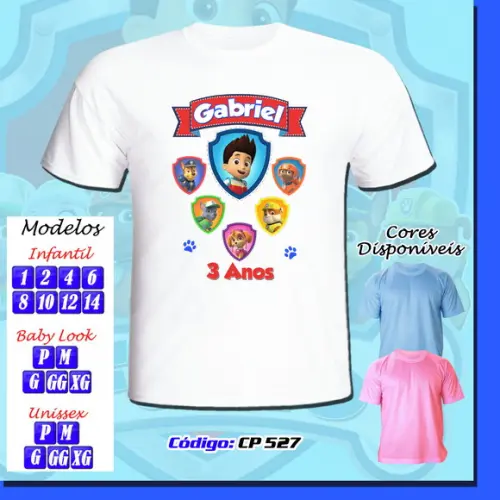 01 Camiseta Adulto Infantil Personalizada Patrulha Canina