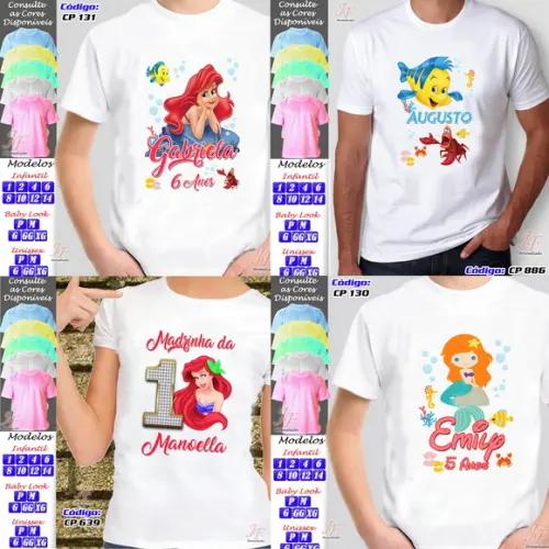 01 Camiseta Adulto Infantil Personalizada Pequena Sereia