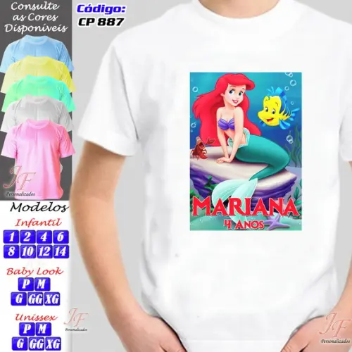 01 Camiseta Adulto Infantil Personalizada Pequena Sereia