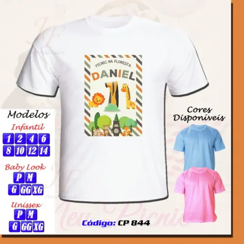 01 Camiseta Adulto Infantil Personalizada Picnic na Floresta
