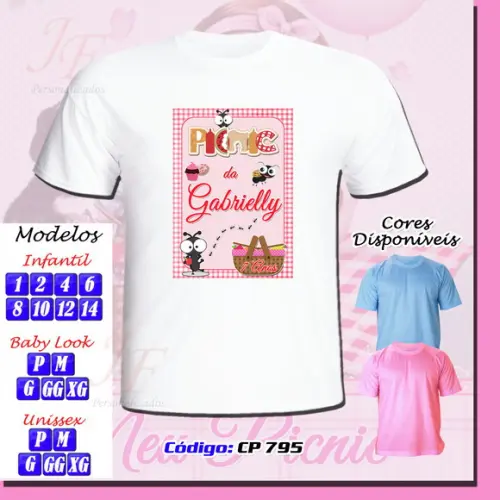 01 Camiseta Adulto Infantil Personalizada Picnic Piquenique