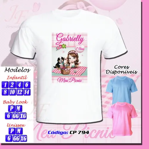 01 Camiseta Adulto Infantil Personalizada Picnic Piquenique