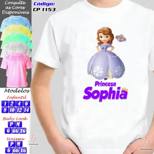 01 Camiseta Adulto Infantil Personalizada Princesa Sophia