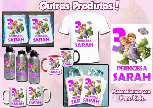 01 Camiseta Adulto Infantil Personalizada Princesa Sophia
