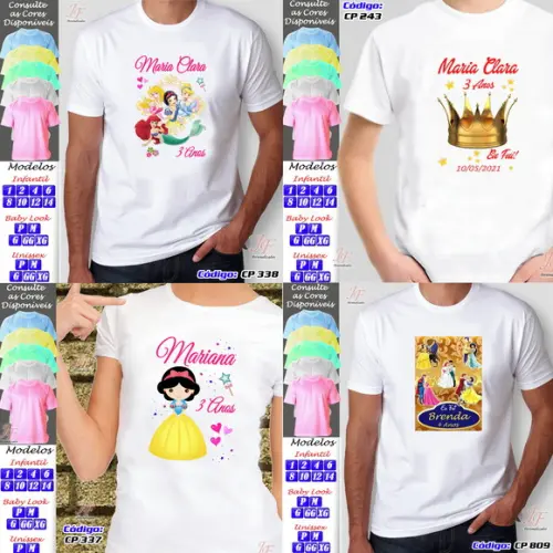 01 Camiseta Adulto Infantil Personalizada Princesas