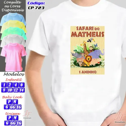 01 Camiseta Adulto Infantil Personalizada Safari