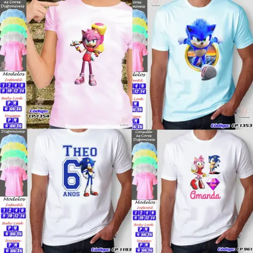 01 Camiseta Adulto Infantil Personalizada Sonic