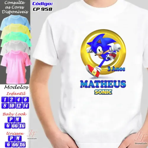 01 Camiseta Adulto Infantil Personalizada Sonic