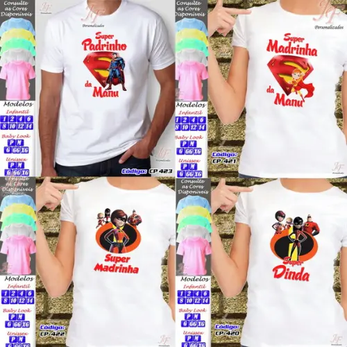 01 Camiseta Adulto Infantil Personalizada Super Padrinhos