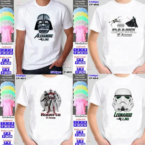 01 Camiseta Adulto Infantil Personalizada Star Wars