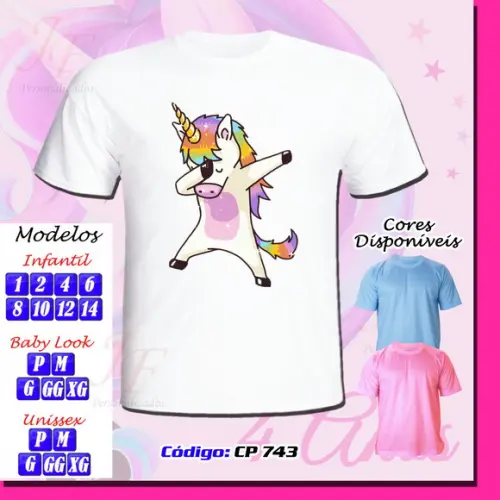 01 Camiseta Adulto Infantil Personalizada Tema Unicórnio