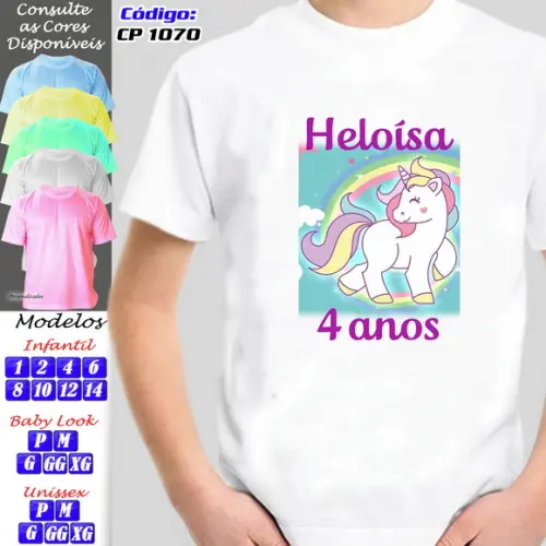 01 Camiseta Adulto Infantil Personalizada Tema Unicórnio