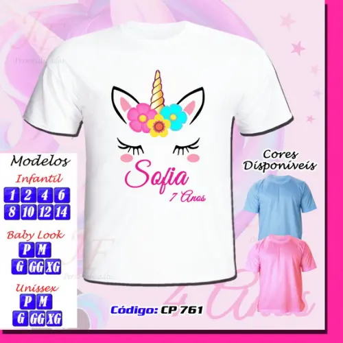 01 Camiseta Adulto Infantil Personalizada Unicórnio
