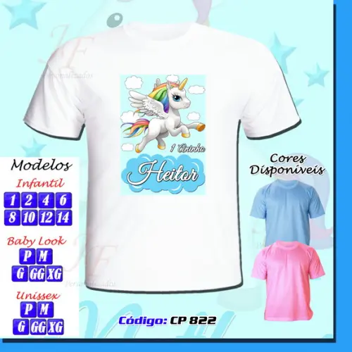 01 Camiseta Adulto Infantil Personalizada Unicórnio Meninos