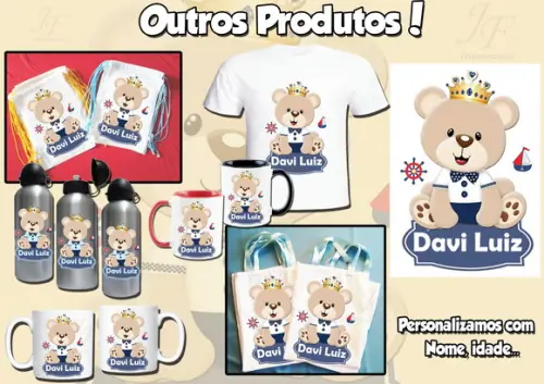 01 Camiseta Adulto Infantil Personalizada Ursinho Marinheiro