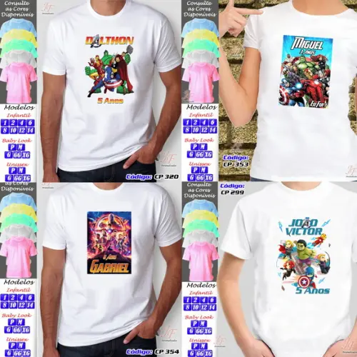 01 Camiseta Adulto Infantil Personalizada Vingadores