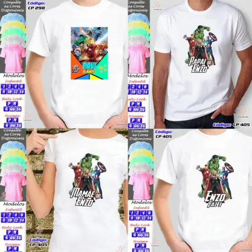 01 Camiseta Adulto Infantil Personalizada Vingadores