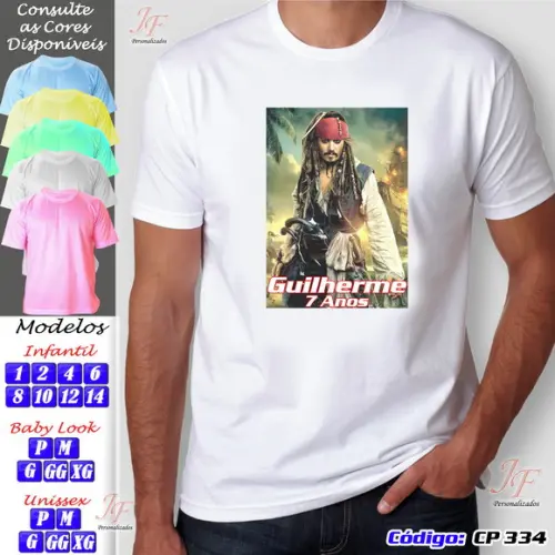 01 Camiseta Adulto Infantil Piratas do Caribe Personalizada