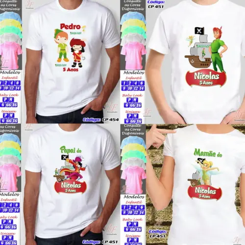 01 Camiseta Adulto Infantil Peter Pan Personalizada