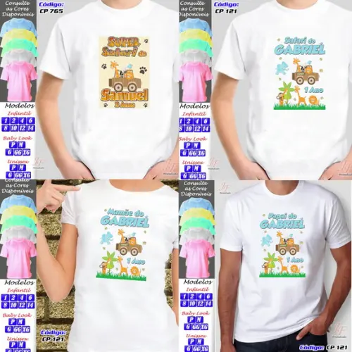 01 Camiseta Adulto Infantil Safari Personalizada