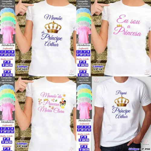 01 Camiseta Adulto Infantil Príncipe Princesa Personalizada