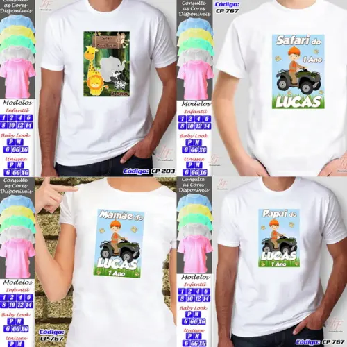 01 Camiseta Adulto Infantil Safari Personalizada
