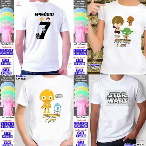 01 Camiseta Adulto Infantil Star Wars Personalizada