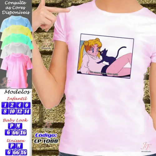 01 Camiseta Adulto Infantil Sailor Moon Personalizada