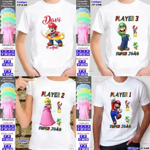 01 Camiseta Adulto Infantil Super Mario Personalizada