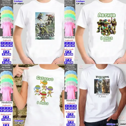 01 Camiseta Adulto Infantil Tartaruga Ninja Personalizada
